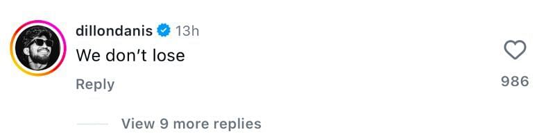 Dillon Danis' comment on Ronaldo's Instagram post. (Image Credit: Instagram)
